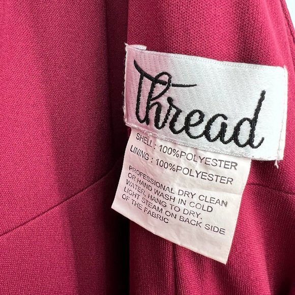 Thread Bridesmaid Size 4 Cap Sleeve Open-Back Trumpet Gown Front Slit Burgundy - Picture 11 of 12